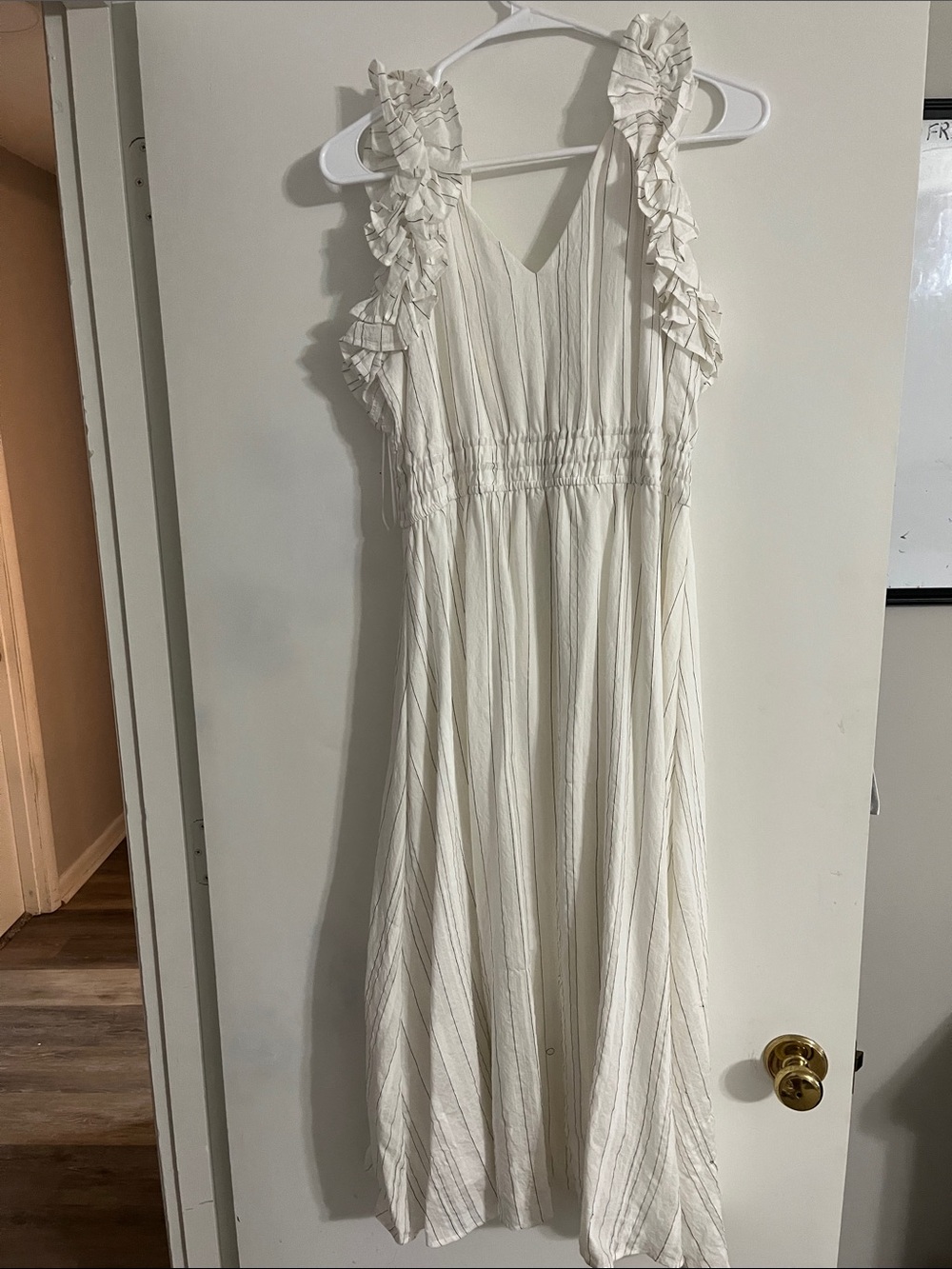 JODIFL Cream Ruffle Strap Maxi Dress